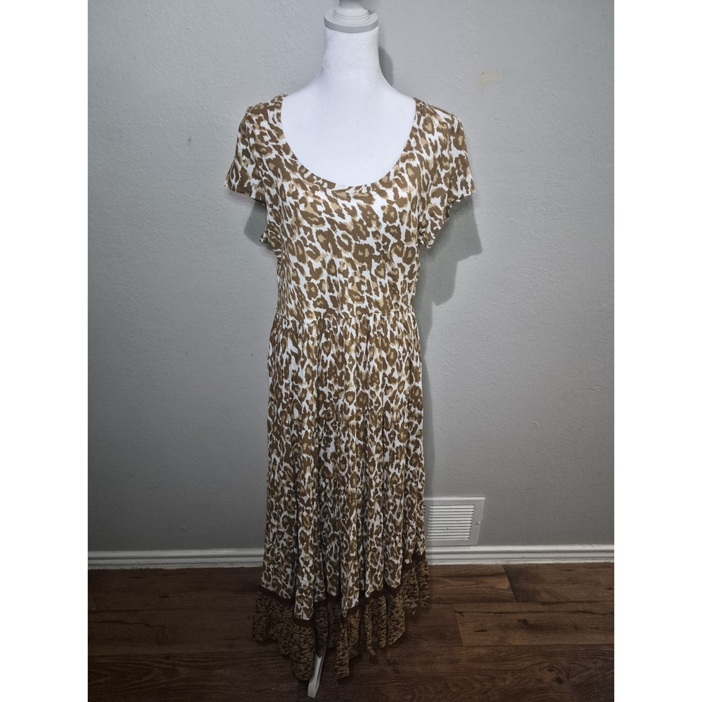 Soft Surroundings Kara Dress Leopard Print Peasant Maxi Sz Medium‎ Boho Tiered